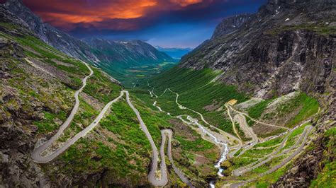 Trollstigen or Trolls’ Path serpentine mountain road in Rauma, Møre og ...