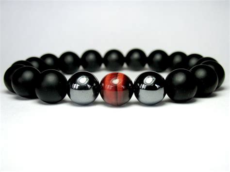 Mens Red Tiger Eye Bracelet Mens Beaded Bracelet Mixed Stone Bracelet