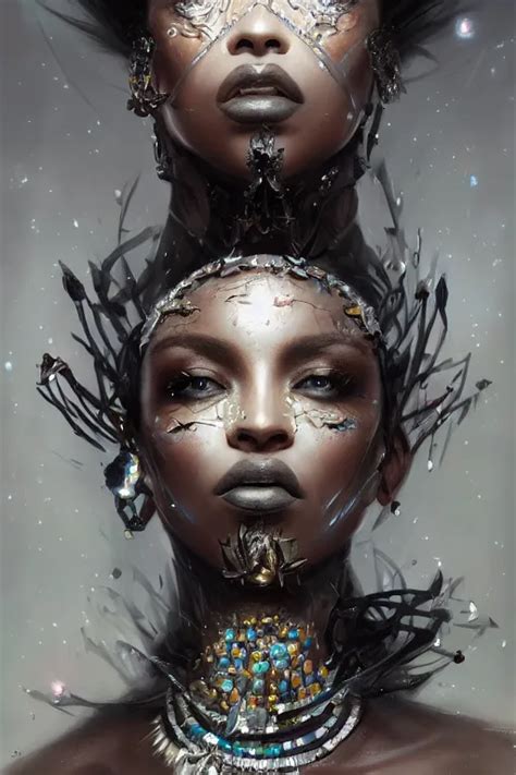 Beautiful Black Model Face Coveredd With Diamonds Stable Diffusion