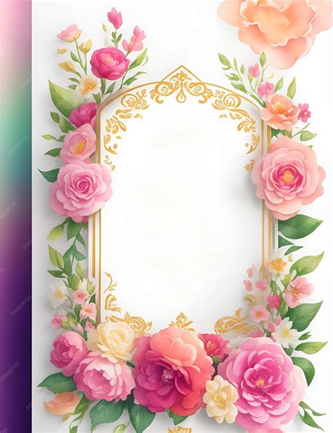 Premium AI Image | Pink flowers with a gold border illustration of ...