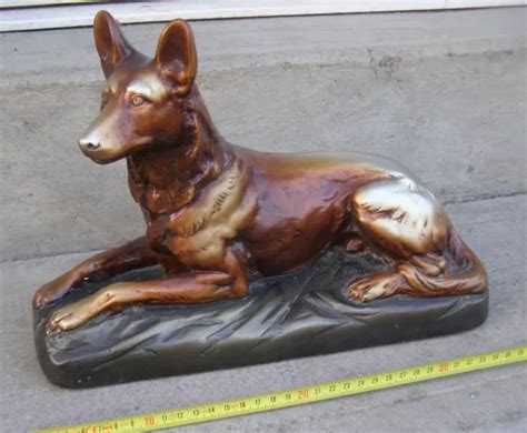 BBL2 STATUE PLÂTRE chien berger allemand malinois belge signé 34cm