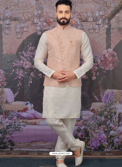 Buy White Readymade Designer Kurta Pajama With Jacket For Men Kurta