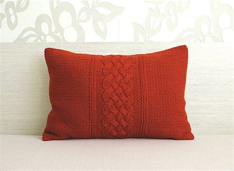 Cable Knit Pillow Cover In Terracotta Red 12x18 Inch Textured Etsy