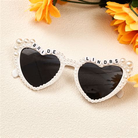 Sunglasses With Bridal Name Custom Bridal Heart Shaped Pearl Sunglasses Bride To Be Sunglasses