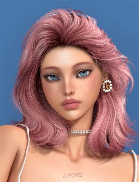 LAMZ NaturalWavyHairstyles 001F LAMZ Sims Hair Mod Hair Asian