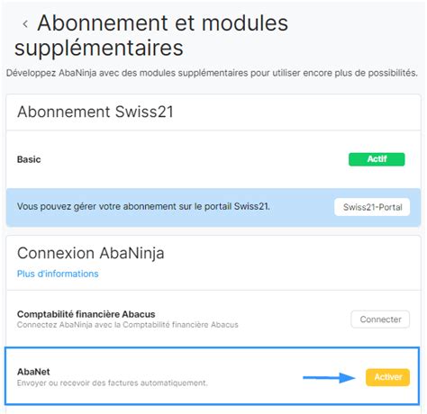 Comment activer le module complémentaire AbaNet Swiss21 org Helpcenter