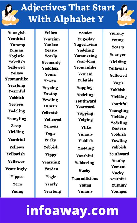 List Of Adjectives That Start With Y Adjectives Vocabulary