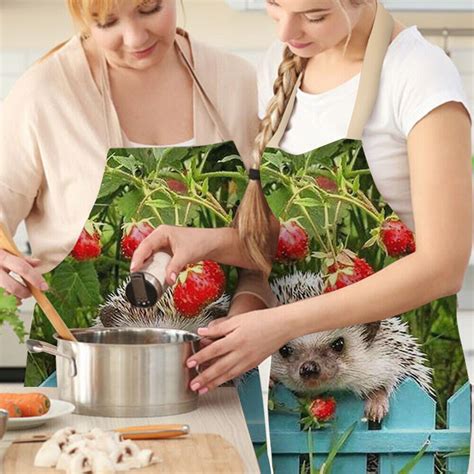 Hedgehog Printed Linen Apron Waterproof Kitchen Cooking Bibs Apron