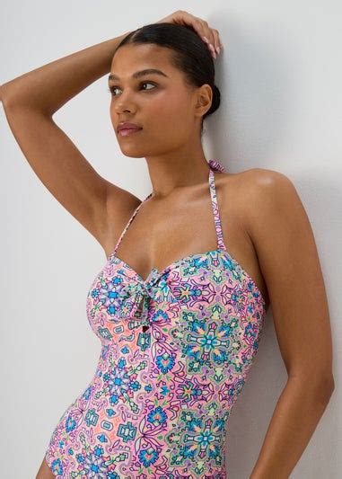 Pink Tie Front Mosaic Swimsuit Matalan