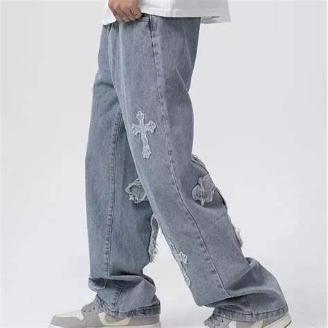 Y2k Cross Streetwear Jeans Mens Trouser Baggy Hip Hop Loose Etsy