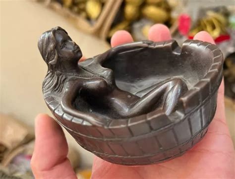 VINTAGE SCULPTURE NAKED Lady Brass Ashtray Nude Woman Erotic Art Deco