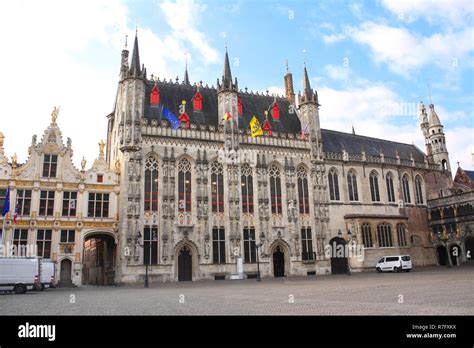 Historic medieval buildings - Tower hall (Stadhuis van Brugge) in ...