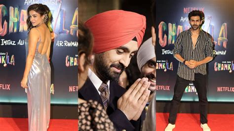 Chamkila Screening Diljit Dosanjh Kartik Aaryan Parineeti Chopra And