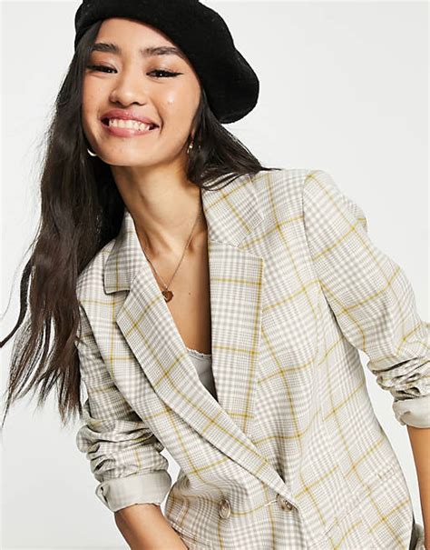 Miss Selfridge Military Blazer Co Ord In Stone Check Asos