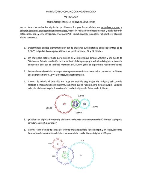 Ejercicios Engranes Itcm Instituto Tecnologico De Ciudad Madero