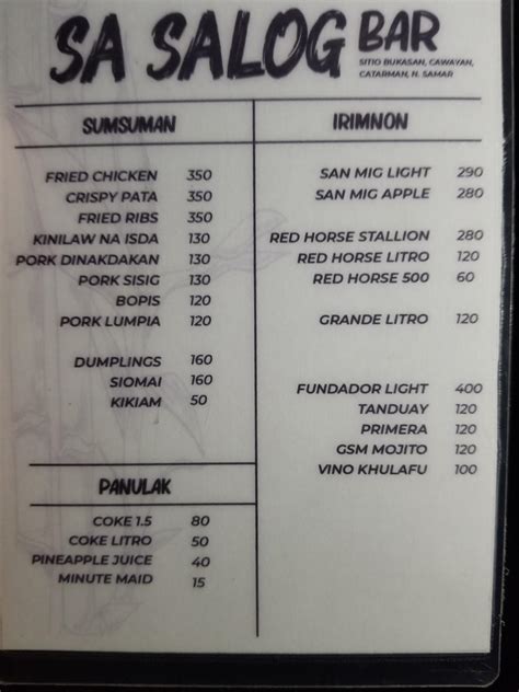 Menu At Sa Salog Bar Catarman