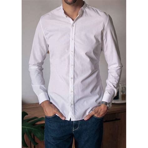 Chemise Homme Saint Pierre Col Mao Blanc Coton Made In France