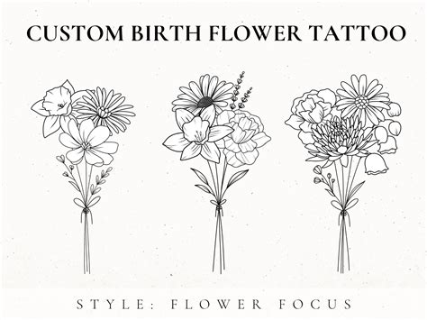 Custom Birth Flower Bouquet Family Birth Month Tattoo Design ...