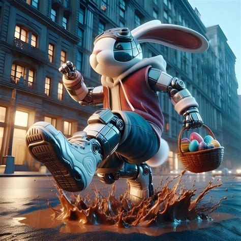 Premium Photo 3d Robot Futuristic Scifi Bunny Carrying Easter Egg