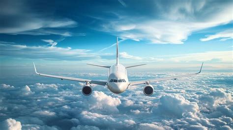 Avión volando hacia el cielo por encima de las nubes Foto Premium