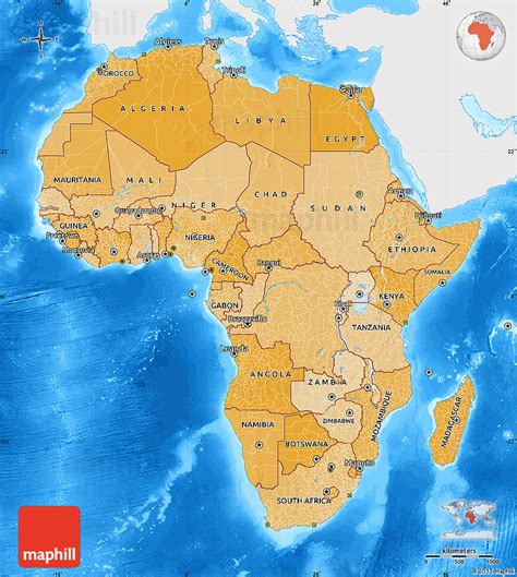 Political Shades Map Of Africa Single Color Outside Bathymetry Sea