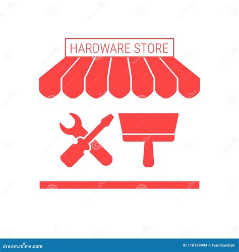 Hardware Store Single Flat Icon Striped Awning And Signboard Stock