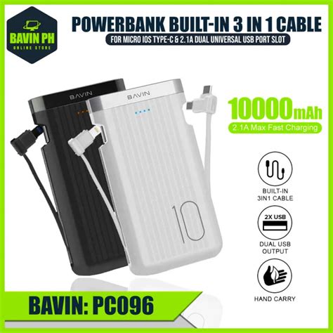 Bavin Pc Mah In Built In Cable Powerbank For Micro Iphone