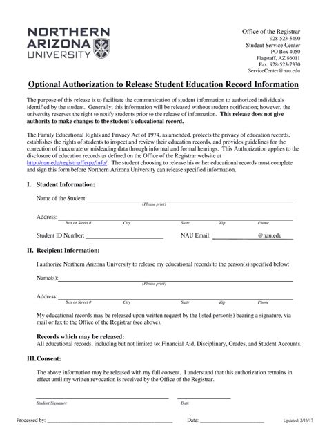 Nau Ferpa Form Fill Out Sign Online DocHub