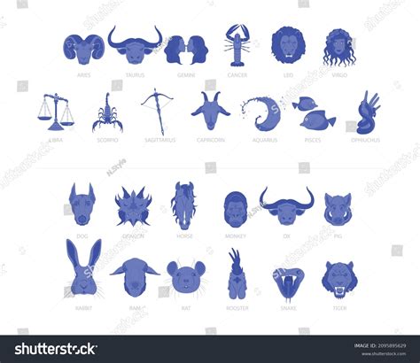 Collection Detailed Zodiac Signs Animals According Stock Vector (Royalty Free) 2095895629 ...