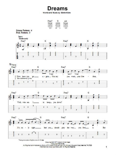 Dreams By Fleetwood Mac Sheet Music For Easy Guitar Tab At Sheet Music