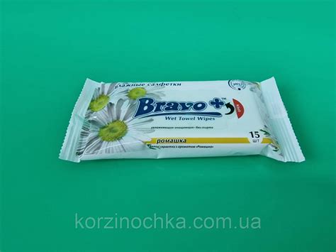 Влажная Салфетка 15 Шт Bravo"Ромашка"(1 Пач)для Рук Лица Дезинфекции ...