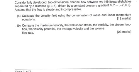 Solved Consider Fully Developed Two Dimensional Channel Chegg