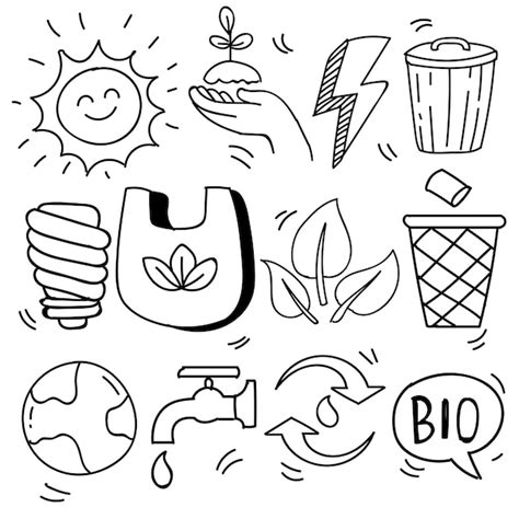 Premium Vector Set Of Hand Drawn Ecology Ecology Problem And Green