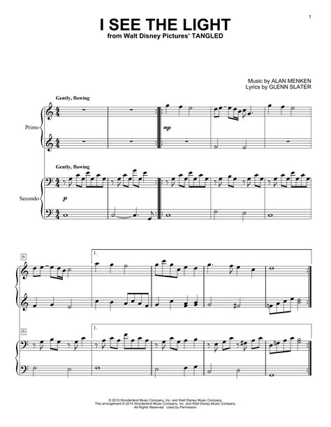 I See The Light From Tangled Sheet Music By Alan Menken Piano Duet