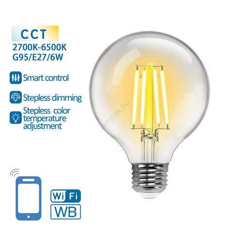 LED Dimmelhető izzó FILAMENT G95 E27 6W 230V 2700 6500K Wi Fi