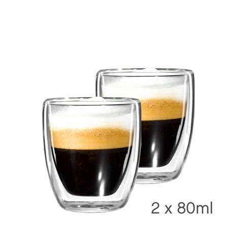 2er Set Espresso Tasse Aus Glas Mit Schwebeeffekt Gewölbt 80ml Im