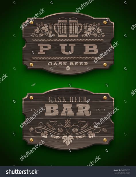 Vintage Wooden Signs Pub Bar Vector Stock Vector (Royalty Free ...