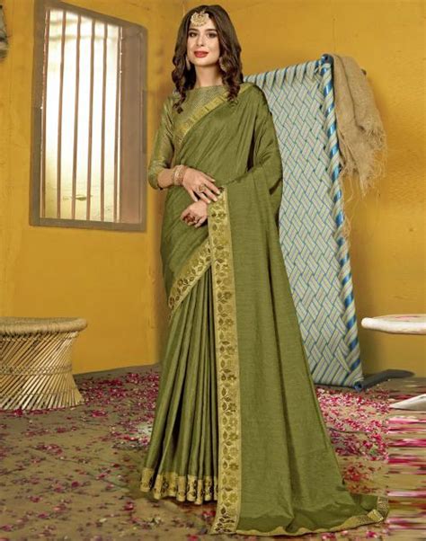 Buy Siril Poly Silk Green Color Brocade Saree With Blouse Piece