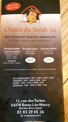 chalet du steak à Essey lès Nancy 428 AVIS CARTE MENU TELEPHONE