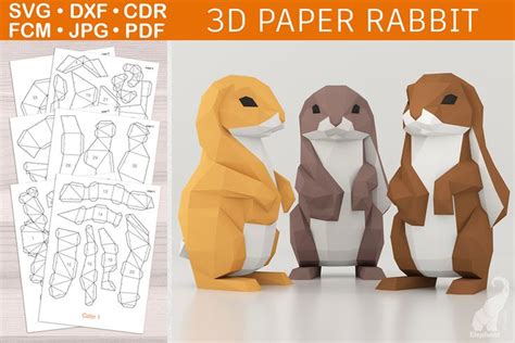 D Papercraft Rabbit Template On Behance Paper Crafts Papercraft