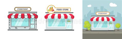 Ilustración Vectorial De Fachada De Tienda De Comestibles De Escaparate