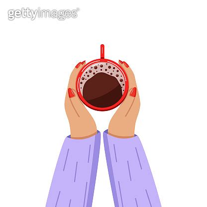 Women Hands Hold A Cup Of Coffee Top View Vector Illustration