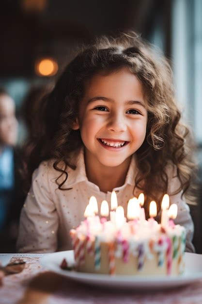 Niña Apagando Velas En Su Pastel De Cumpleaños Foto Premium