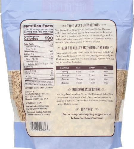 Bob S Red Mill Gluten Free Organic Old Fashioned Rolled Oats Oz