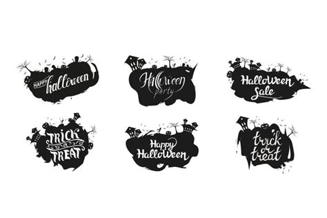 Halloween vector black and white stickers in cartoon style