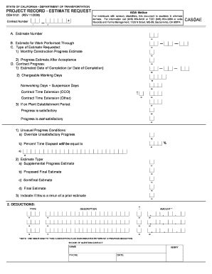 Fillable Online Dot Ca Form CEM 6101 Project Record Estimate