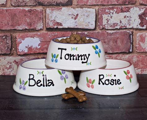 Medium Hand Painted Personalised Ceramic Dog Puppy Pet Roses Slanted