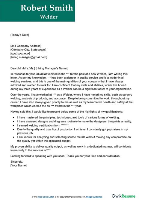 Welder Cover Letter Examples Qwikresume