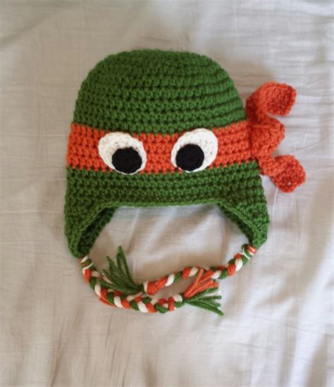 Teenage Mutant Ninja Turtle Crochet Hat Ear Flaps Wbraided