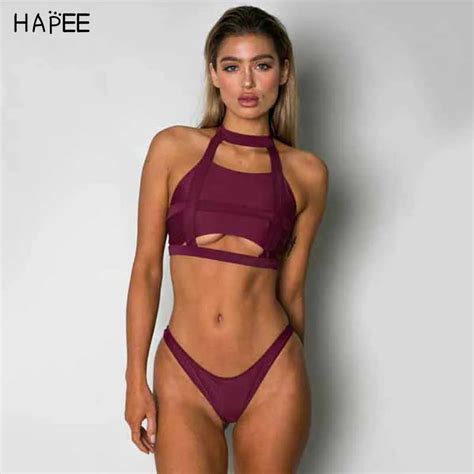 Buy High Neck Swimwear High Waist Swimsuit Bandage